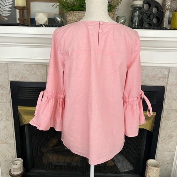 J.Crew Pastel Pink Long Sleeve Top with Bell Sleeve and Tie Finish - Picture 12 of 14